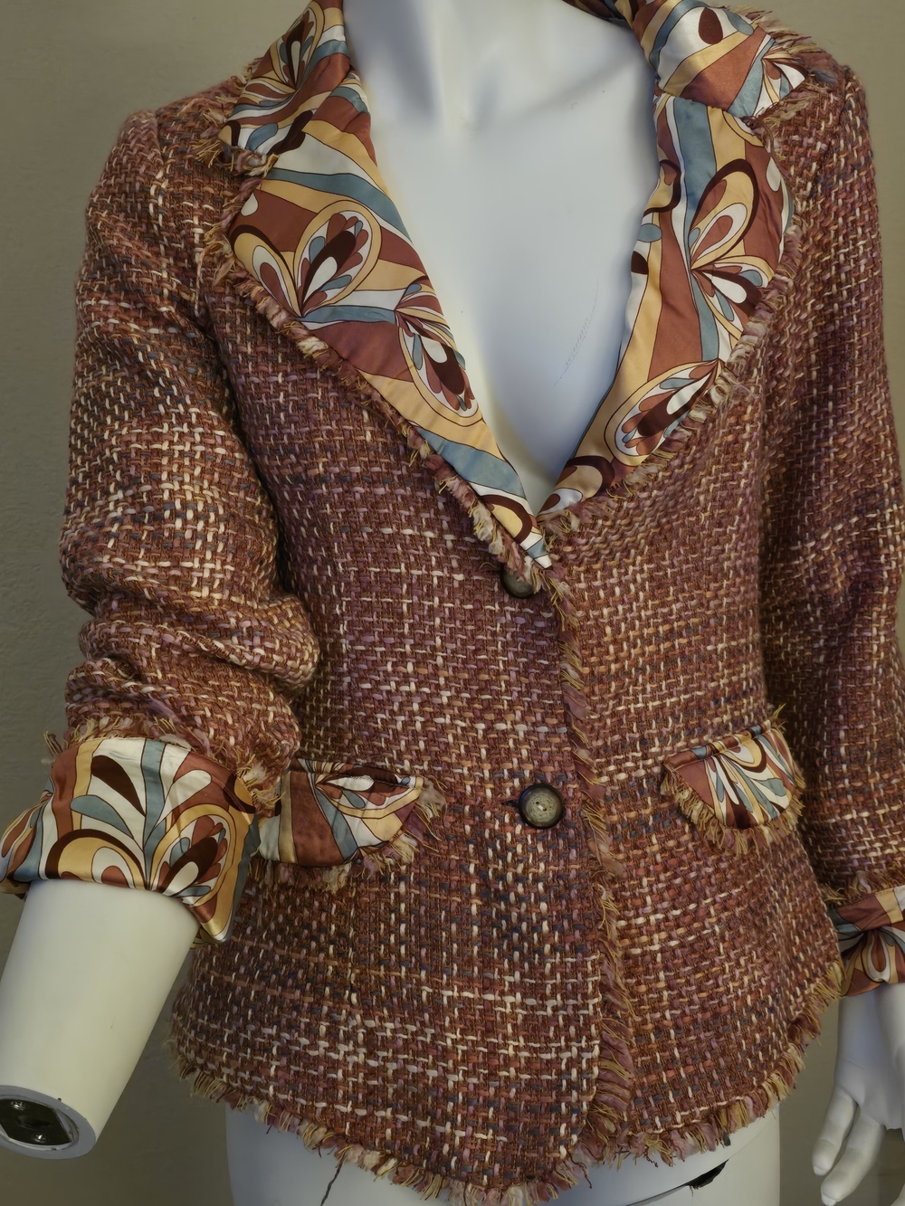True Meaning Rust Multi-Tone Tweed Blazer with Patterned Silk Trim